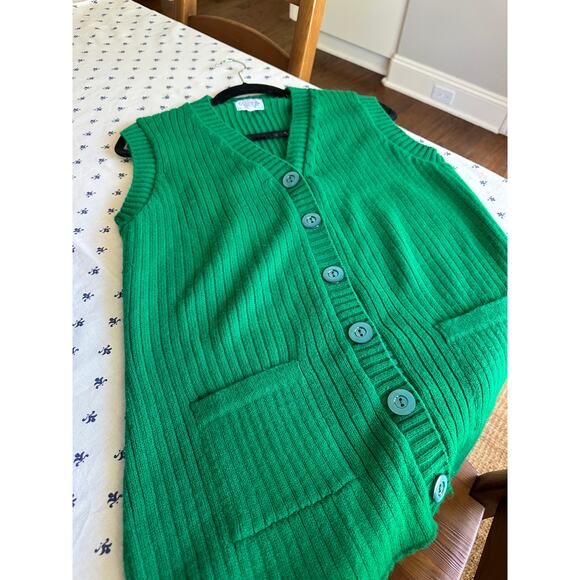 Vintage 70s Green Sweater Vest Button Indie Alternative Groovy Emo Punk Cosplay - Picture 3 of 11